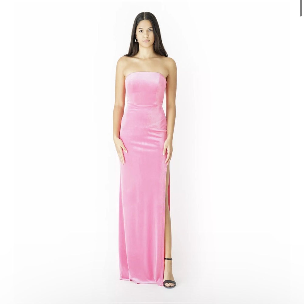 Juniors' Next Up Strapless Velvet Maxi Gown Bright Pink